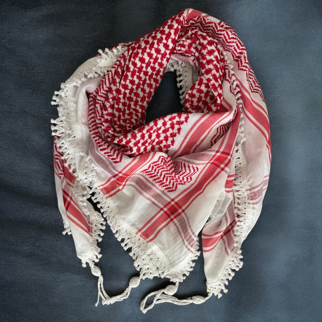 Lightweight Shemagh (Keffiyeh) | Red & White – Made in Jordan - Palestinian Scarf