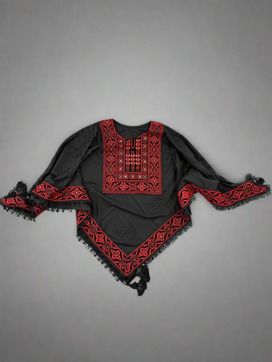 Poncho of Palestine | All Black Kufiya (Keffiyeh) - Tatreez – Made in Jordan