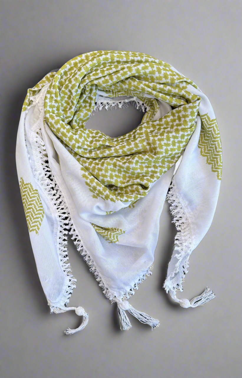 Bold Olive Kufiya (Keffiyeh) | Striking Colors - Made in Jordan - Palestinian Scarf