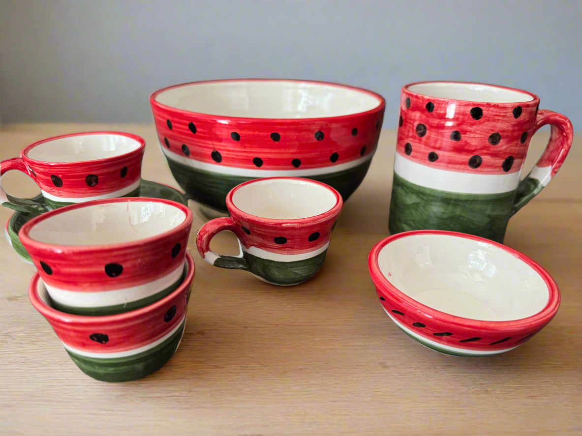 Coffee Cups – Sada & Helweh | Watermelon Design – Hand-Painted Palestinian Ceramic | Made in Jordan