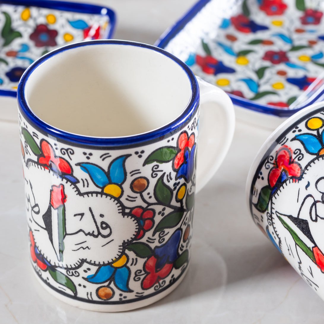 Mugs | With Map & Plain – Hand-Painted Palestinian Ceramic | Multicolor & Navy