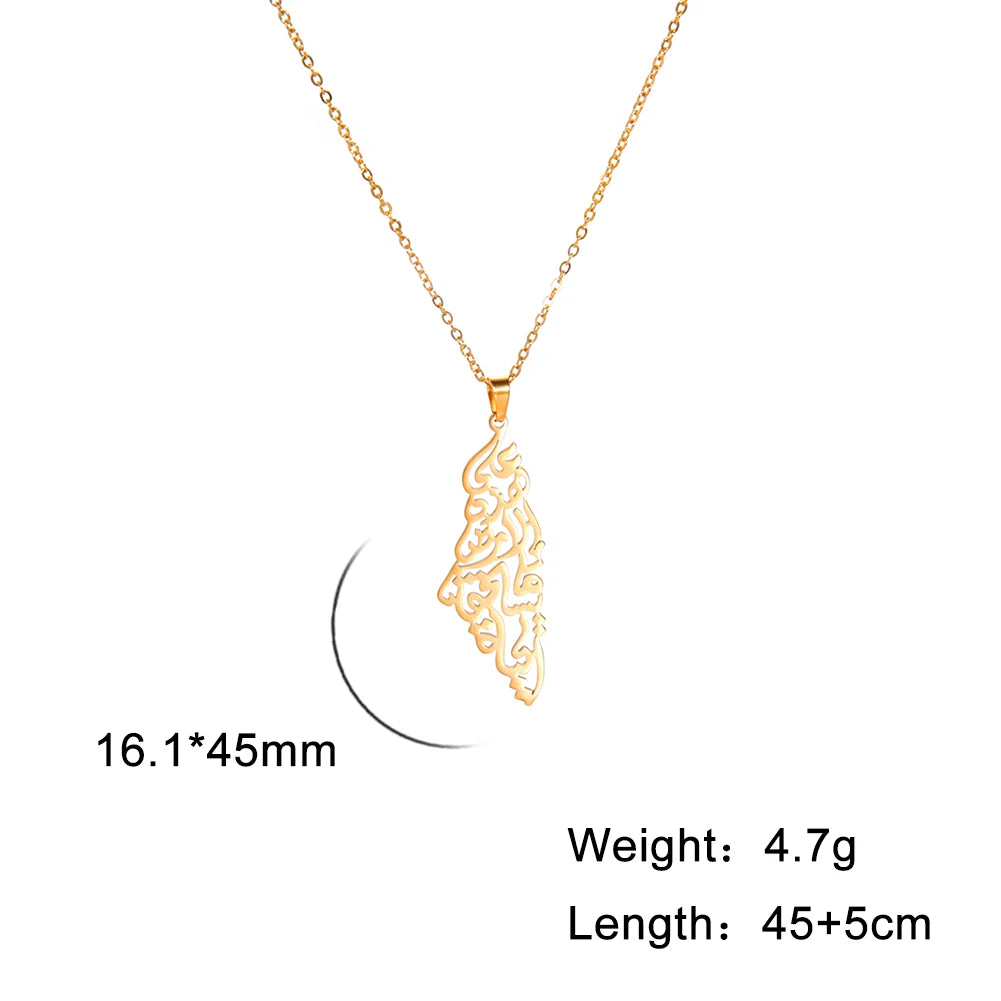 Skyrim Arabic Palestine Map Pendant Necklace Stainless Steel Neck Chain for Women Men Country Geography Jewelry Gift Wholesale