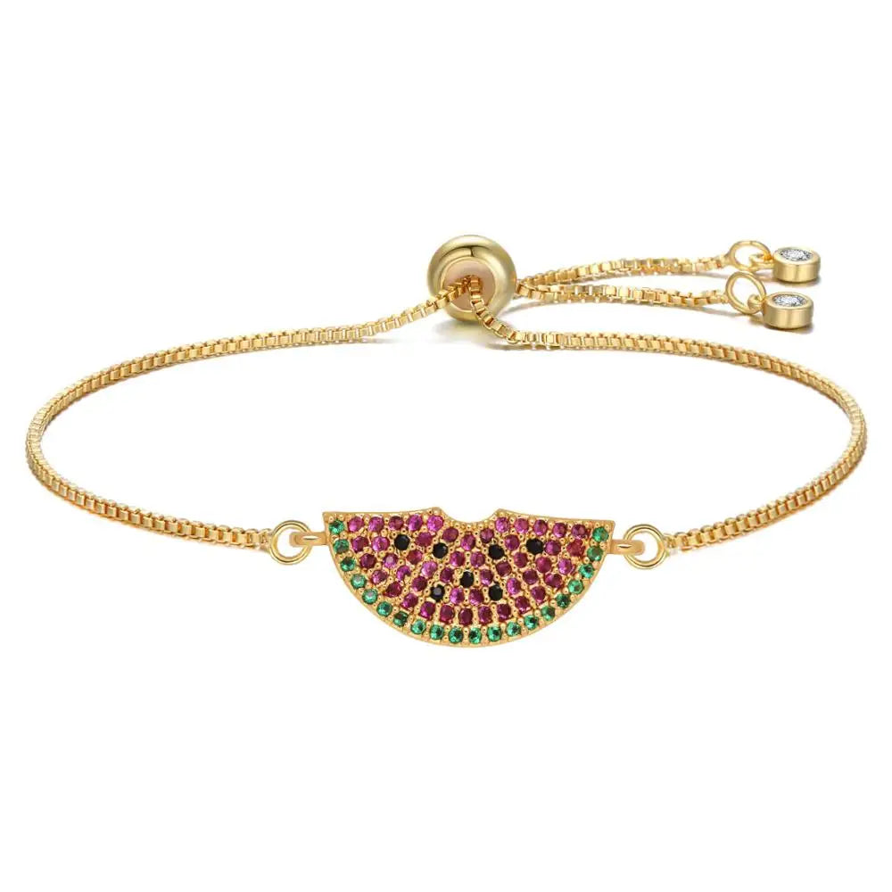 Cubic Zirconia CZ Brass Watermelon Charm Bracelet Women Girl Red String Macrame Square Knot Adjustable Fruit Jewelry Present