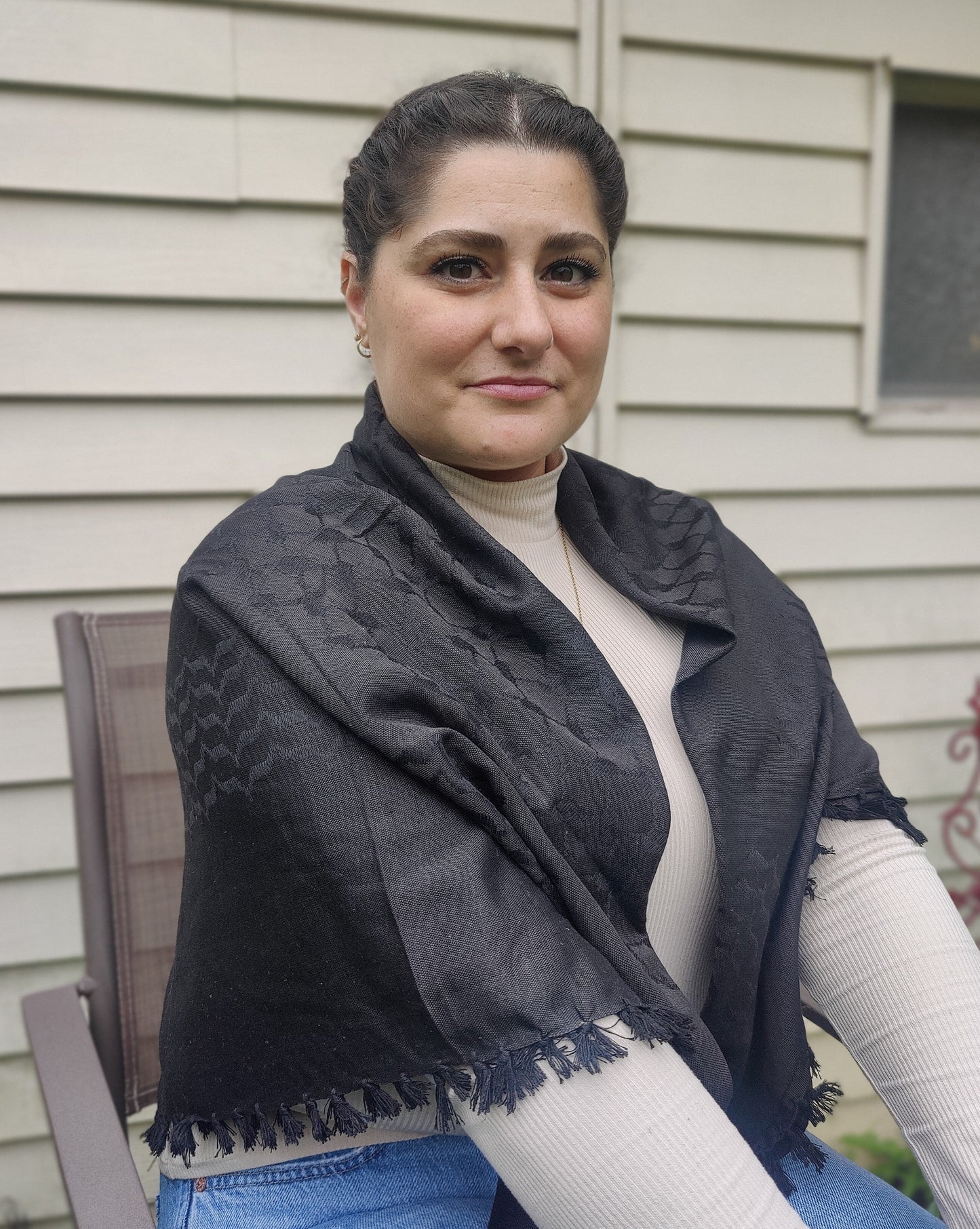 Elegant All Black Kufiya (Keffiyeh) | Made in Kashmir - Palestinian Scarf