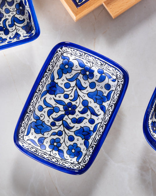 Rectangular Side Dishes – Hand-Painted Palestinian Ceramic | Multicolor & Navy
