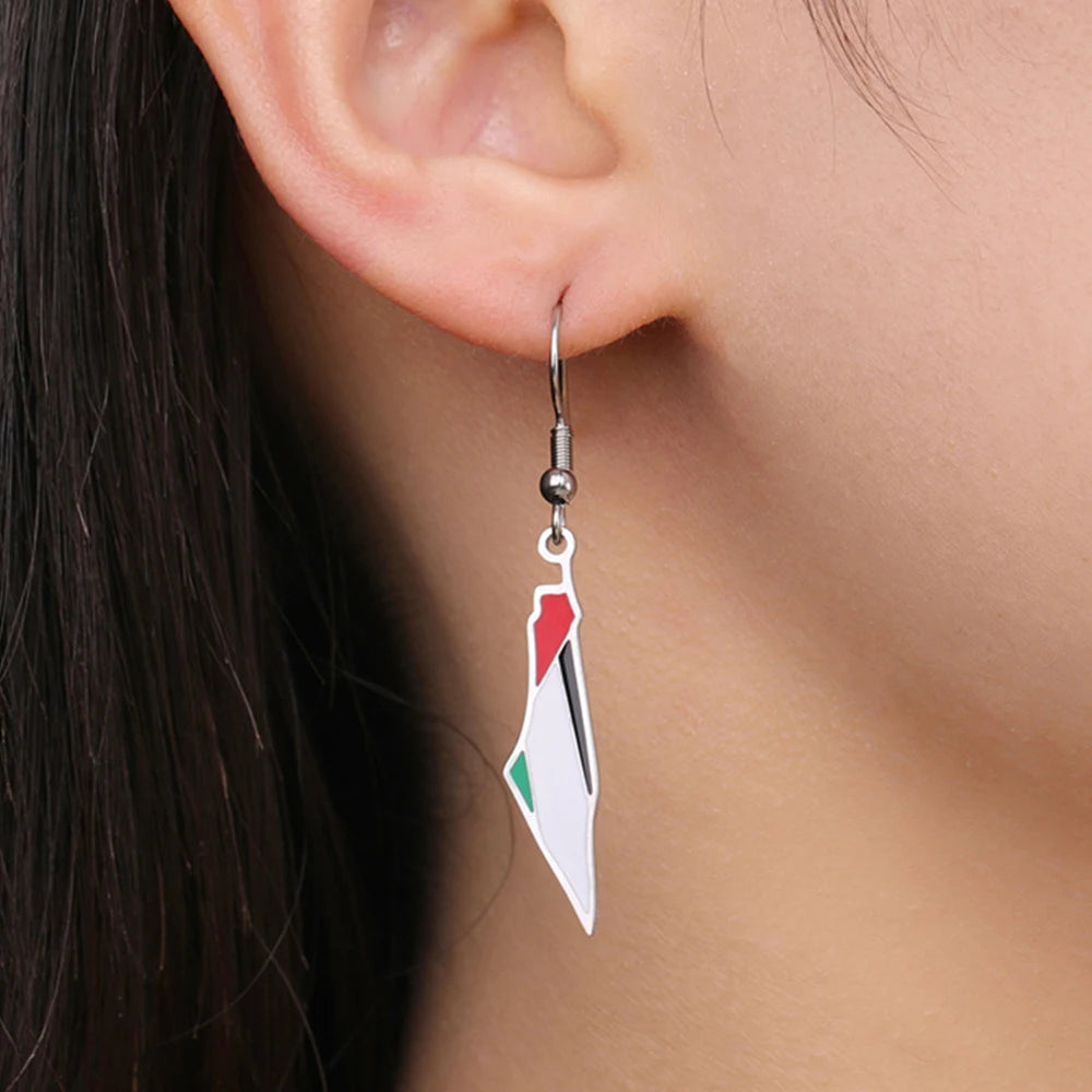 My Shape Palestine Map Drop Earrings for Women Stainless Steel Map Palestine Country Dangle Earrings Fashion Jewelry Wholesale