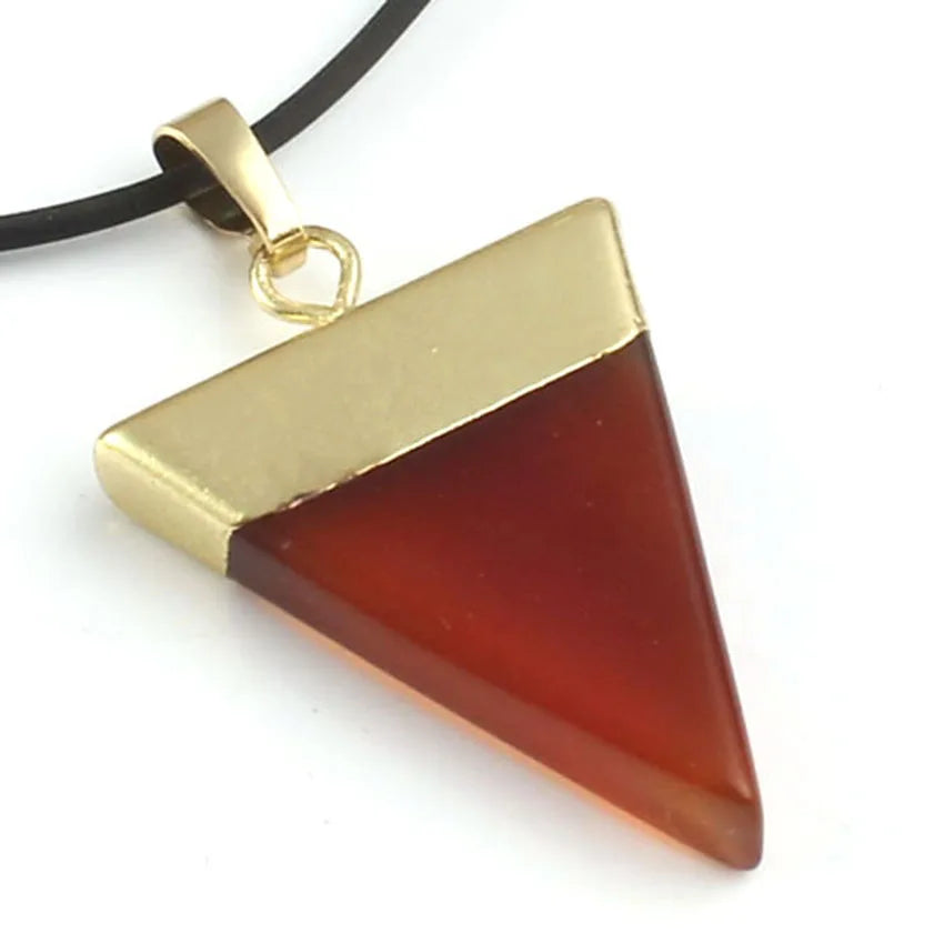Silver Plated Natural Black Onyx Agate Crystal Tiger Eye Stone Geometric Triangle Shape Pendant Simple Style Jewelry No Chain