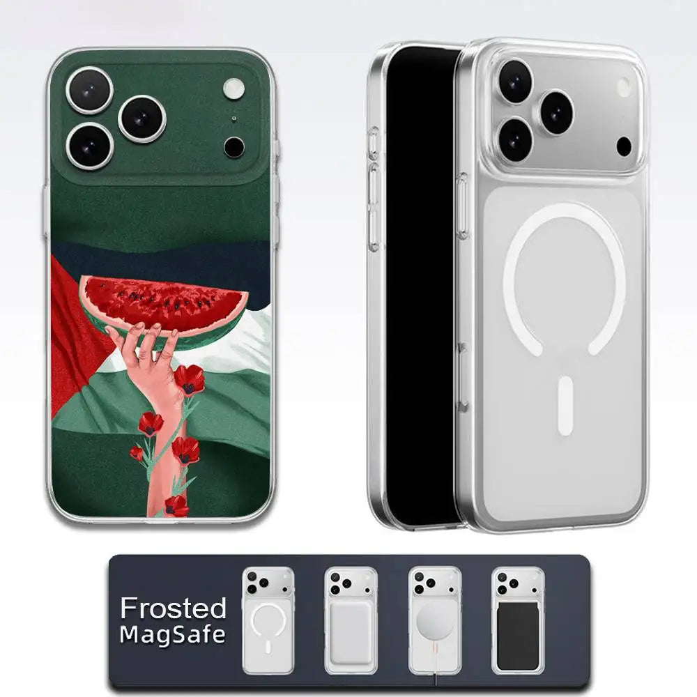Watermelon Art P-Palestine Flag Phone Case For iPhone Magsafe Transparent