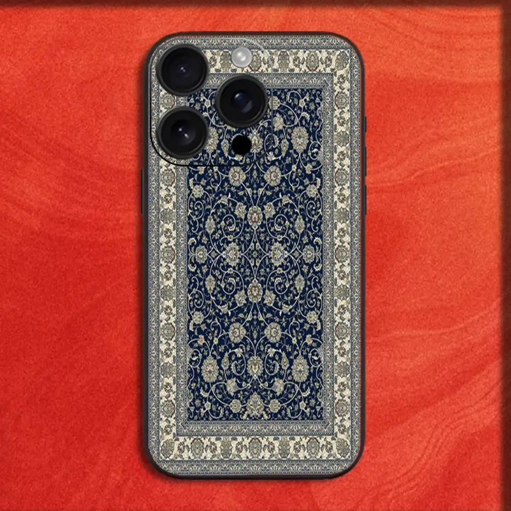 Arab Persian Carpet Floral Painting Phone Case For iPhone 16,15,14,13,12,11,Pro,XS,Max,XR,Plus,E,Mini Black Shockproof Cover