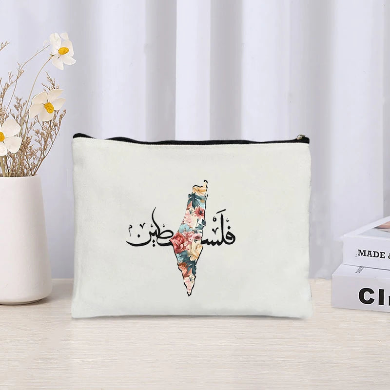 Country Map Printed Canvas Cosmetic Bag