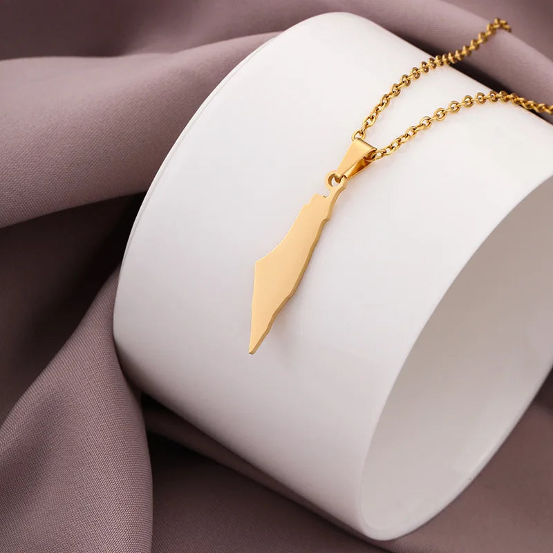 Blank Gold Plated Stainless Steel Israel Palestine Map Pendant Necklace For Women Men Jewelry