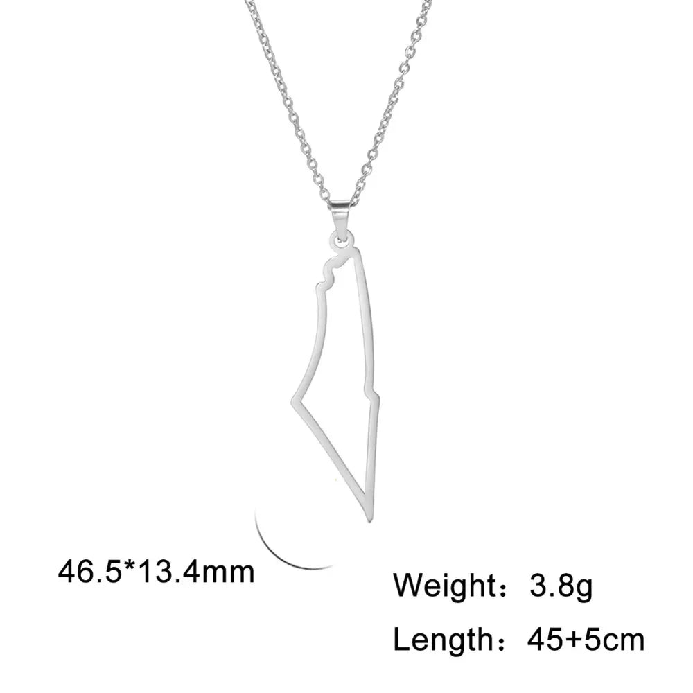 Skyrim Arabic Palestine Map Pendant Necklace Stainless Steel Neck Chain for Women Men Country Geography Jewelry Gift Wholesale