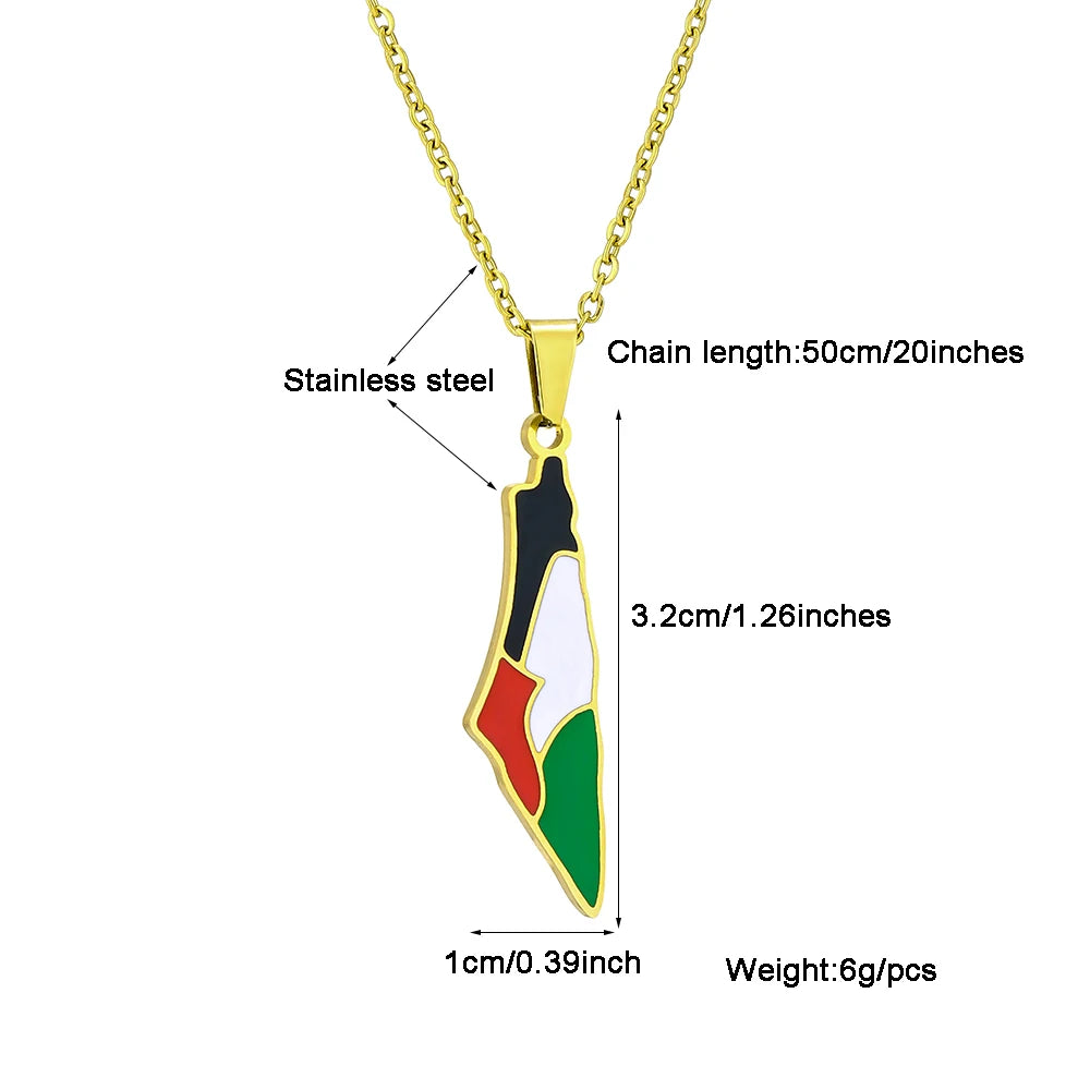 Fashion State of Palestine Map Flag Pendant Necklace Stainless Steel Men Women فلسطين Ethnic Map Jewelry Gift