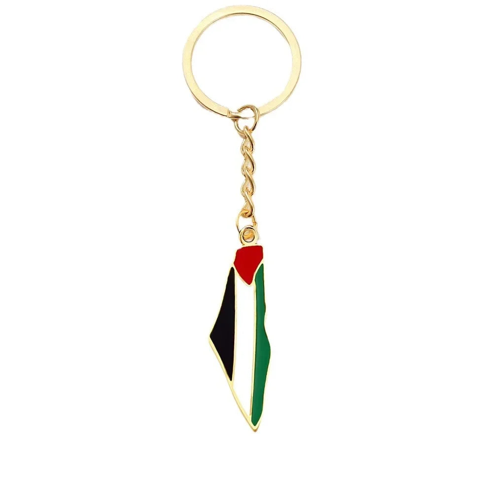YILUOCD Palestine Map Pendant Keychain Stainless Steel Palestine Flag Map Key Ring Jewelry Vintage Jewelry Amulet for Women Men