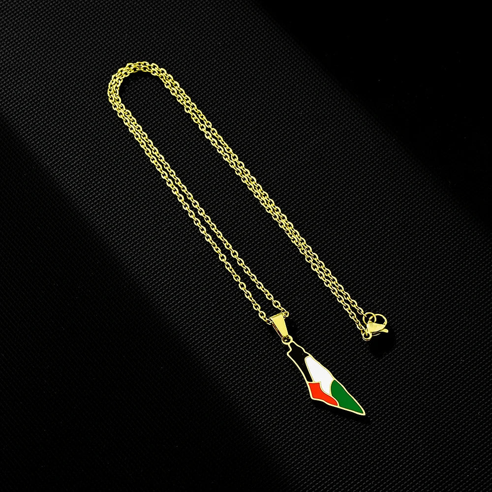 Fashion State of Palestine Map Flag Pendant Necklace Stainless Steel Men Women فلسطين Ethnic Map Jewelry Gift