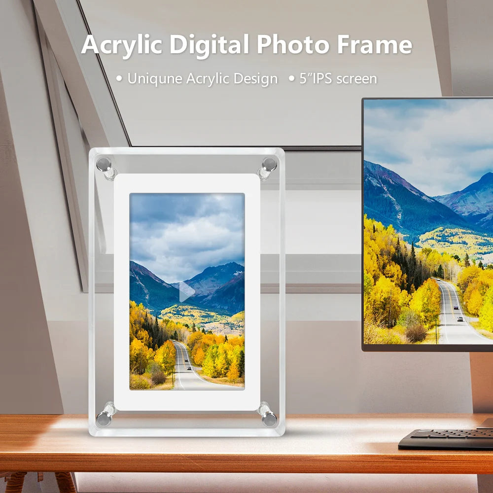 Acrylic Digital Photo Frame 5 Inch 1200mAh Vertical Display IPS Screen 4G Memory Battery Porta Retrato digital picture frame