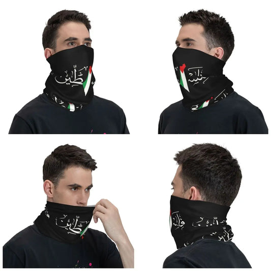 Palestine Arabic Calligraphy Name With Palestinian Flag Map Bandana Neck Gaiter