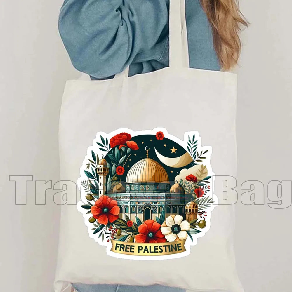 Keffiyeh Olive Tree Al Aqsa Dome of The Rock Canvas Shoulder Bag