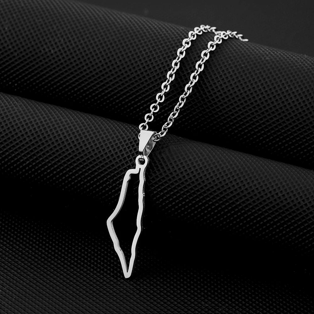 Fashion State of Palestine Map Flag Pendant Necklace Stainless Steel Men Women فلسطين Ethnic Map Jewelry Gift