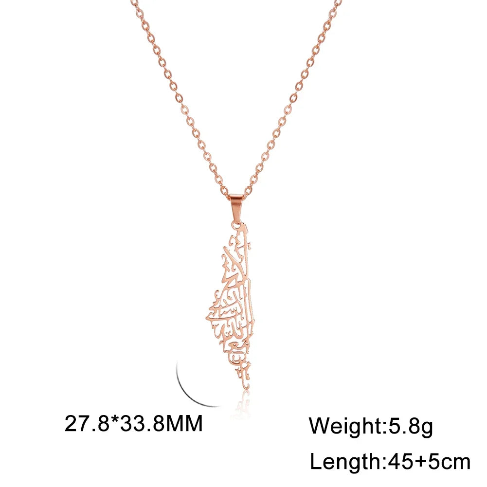 Skyrim Arabic Palestine Map Pendant Necklace Stainless Steel Neck Chain for Women Men Country Geography Jewelry Gift Wholesale
