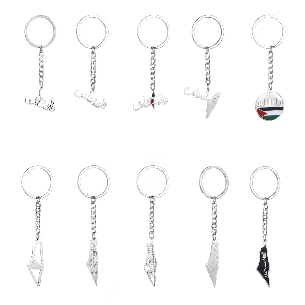 Palestine Map in Arabic Map With Flag Keychain Jewelry