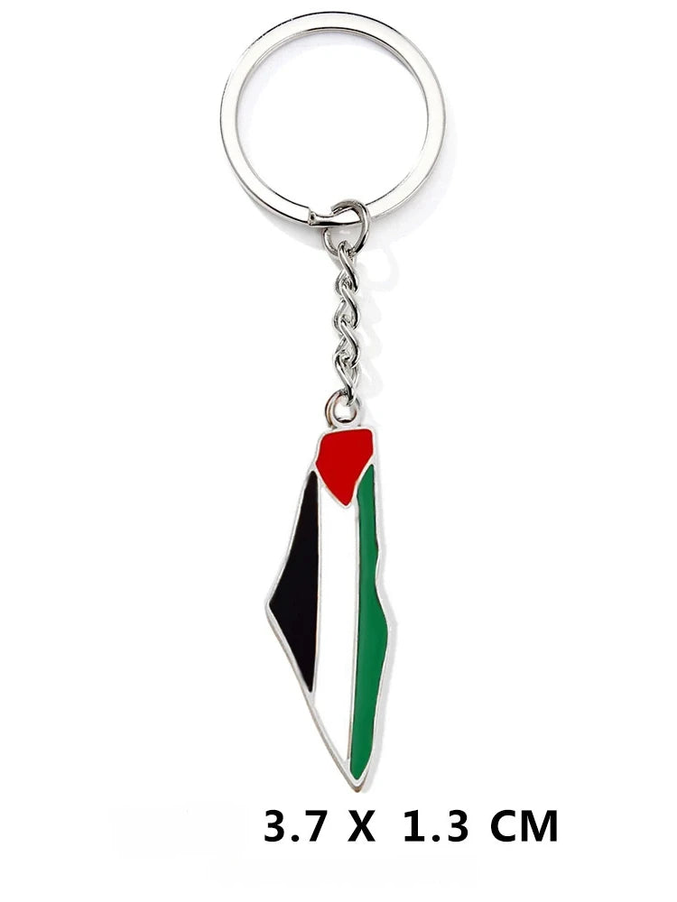 YILUOCD Palestine Map Pendant Keychain Stainless Steel Palestine Flag Map Key Ring Jewelry Vintage Jewelry Amulet for Women Men