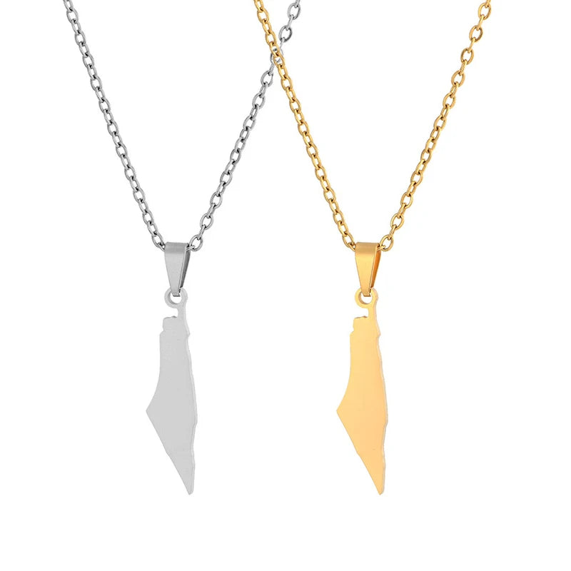 Blank Gold Plated Stainless Steel Israel Palestine Map Pendant Necklace For Women Men Jewelry