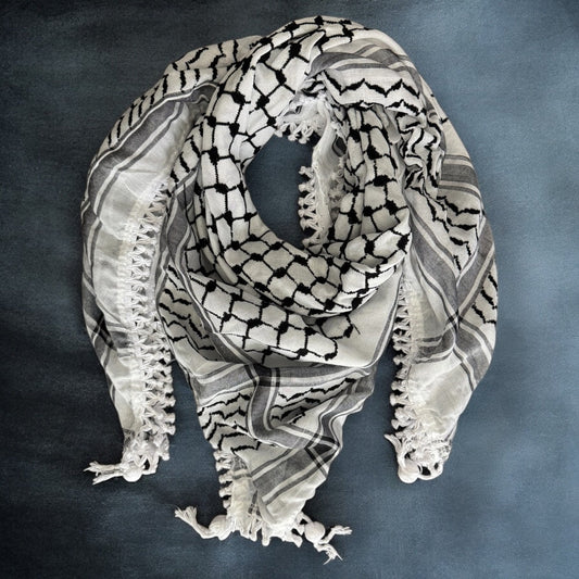 Lightweight Classic Kufiya (Keffiyeh) | Black & White – Made in Jordan - Palestinian Scarf