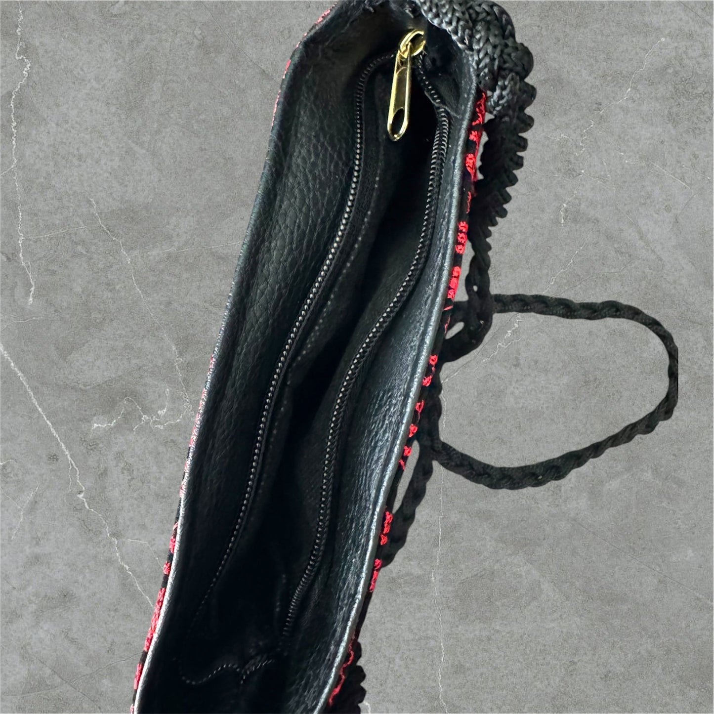 Tatreez Kufiya Shoulder Pouch - Handcrafted Double-Sided Embroidery with 3 Zipper Compartments | Made in Jordan by Palestinians