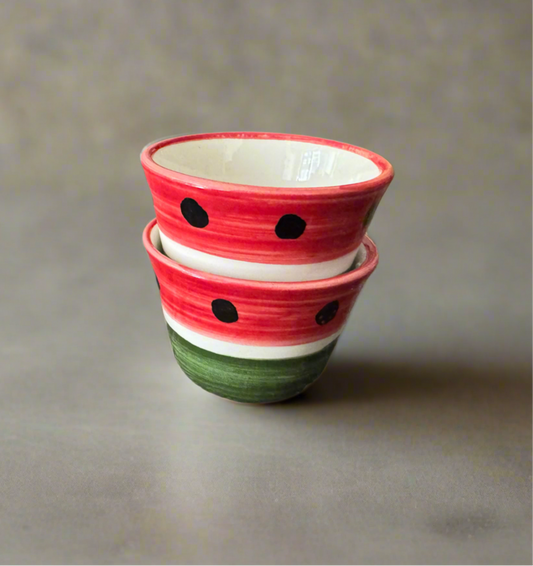 Coffee Cups – Sada & Helweh | Watermelon Design – Hand-Painted Palestinian Ceramic | Made in Jordan