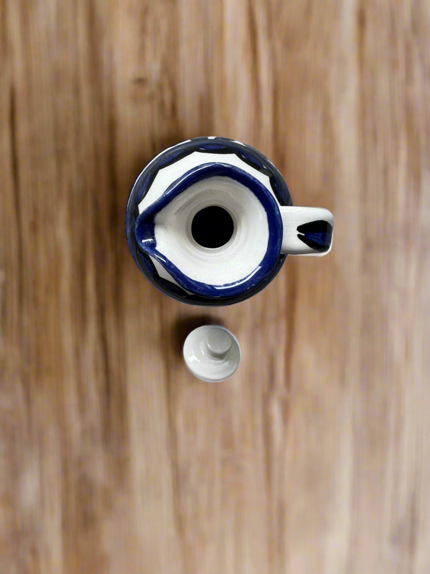 Oil Jug – Hand-Painted Palestinian Ceramic | Multicolor & Navy