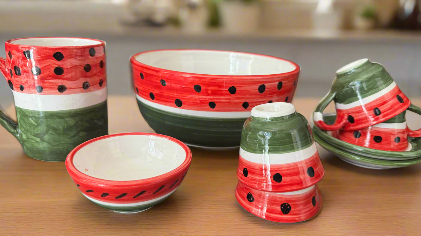 Coffee Cups – Sada & Helweh | Watermelon Design – Hand-Painted Palestinian Ceramic | Made in Jordan