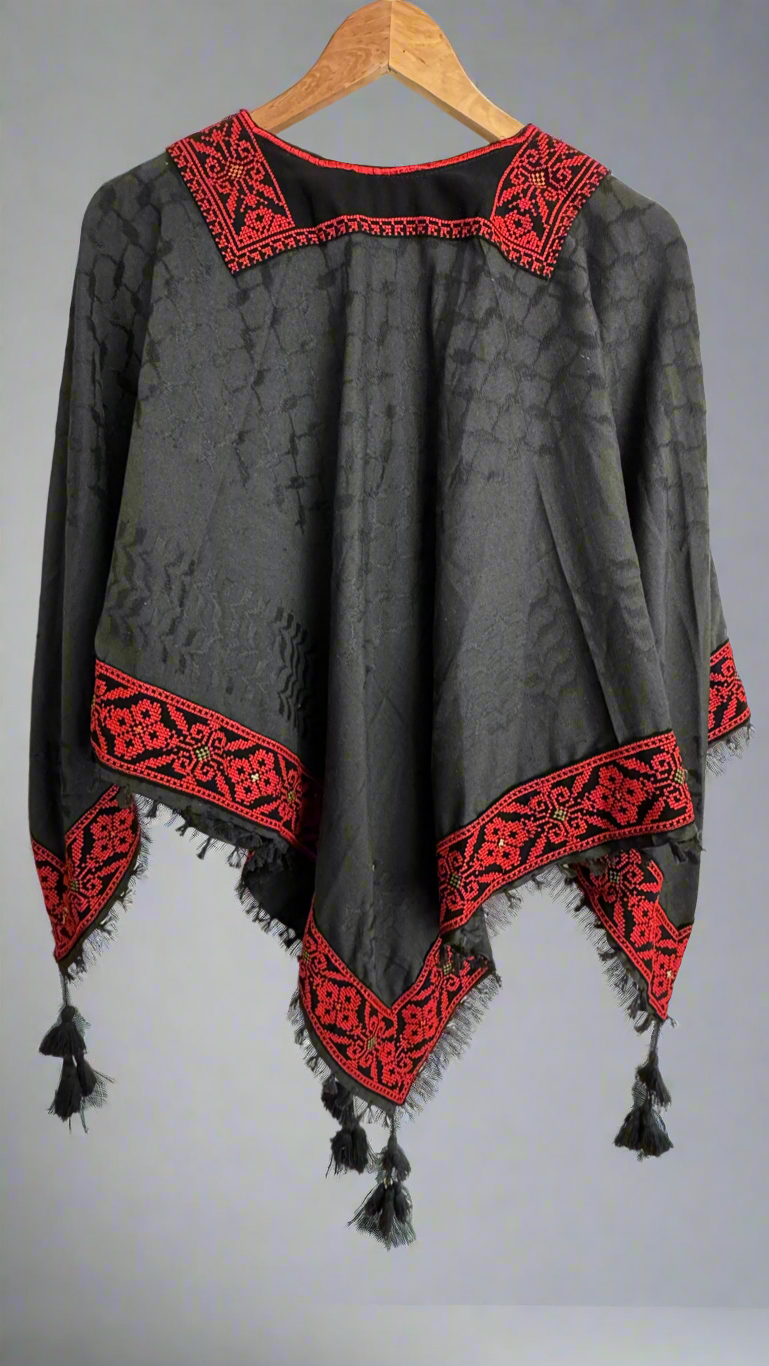 Poncho of Palestine | All Black Kufiya (Keffiyeh) - Tatreez – Made in Jordan