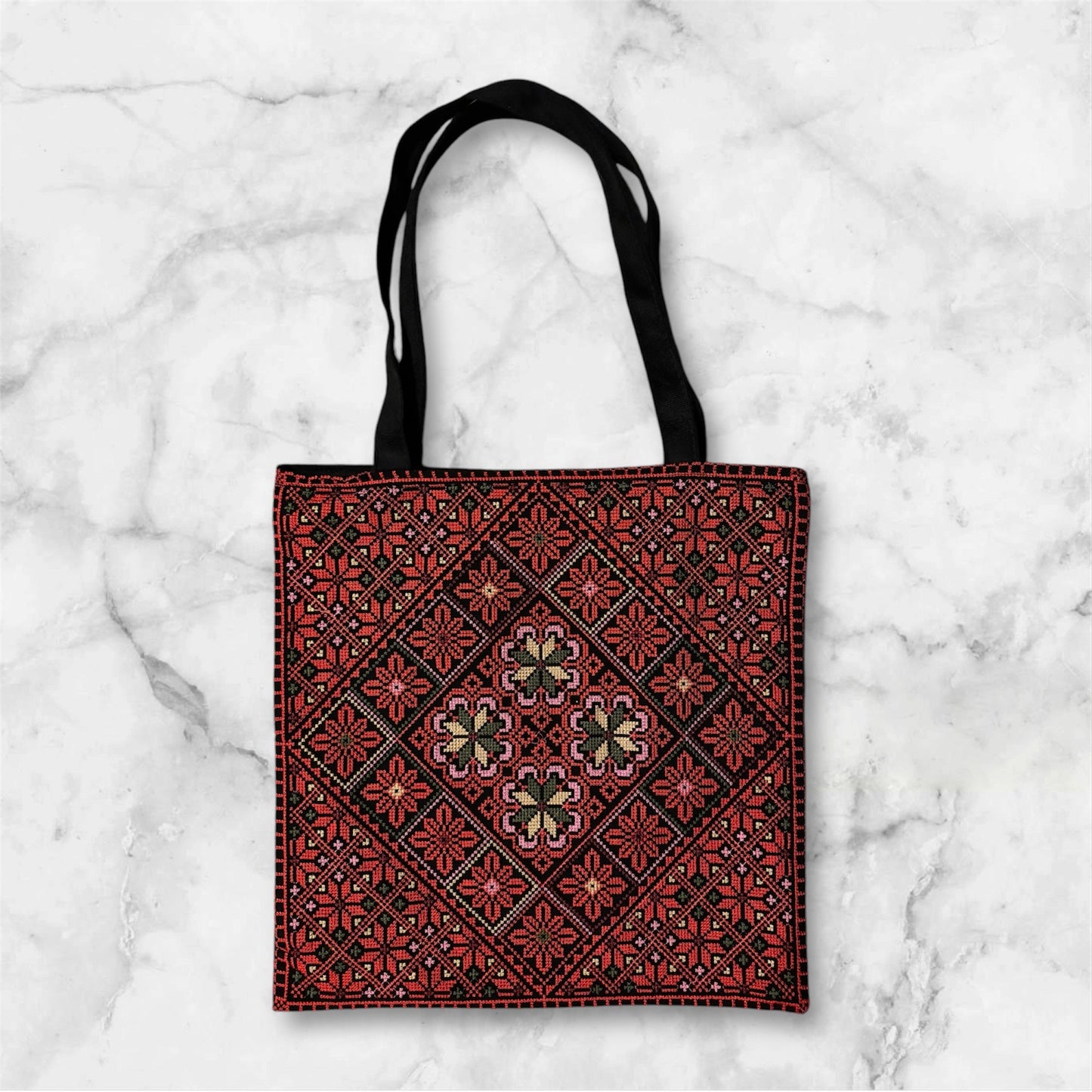 Tatreez Tote Bag – Stylish and Functional with Zipper & Back Pocket