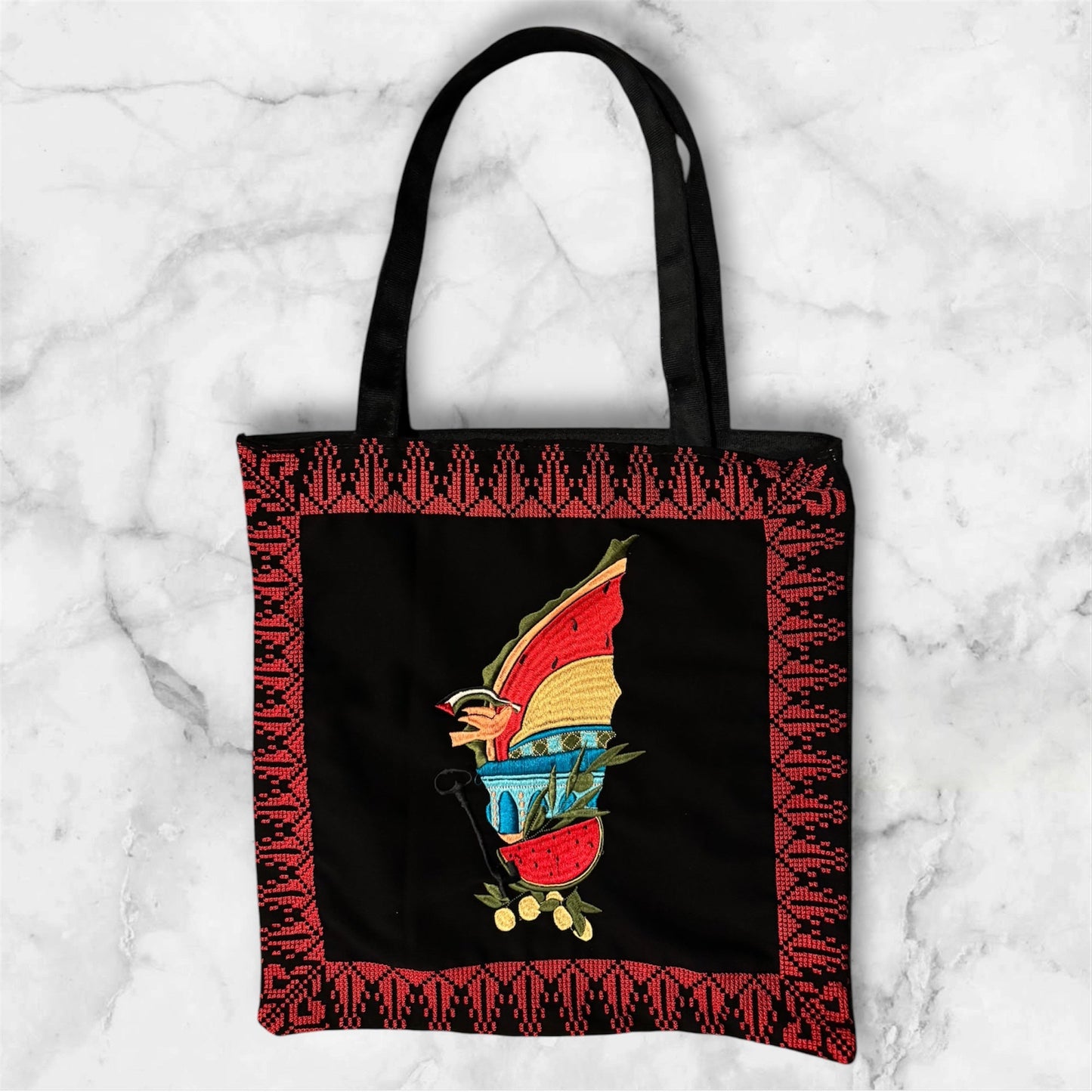 Tatreez Tote Bag – Stylish and Functional with Zipper & Back Pocket