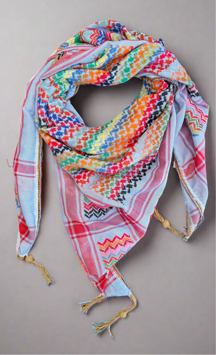 Vibrant Sky Blue Kufiya (Keffiyeh) | Modern Colors – Made in Jordan - Palestinian Scarf