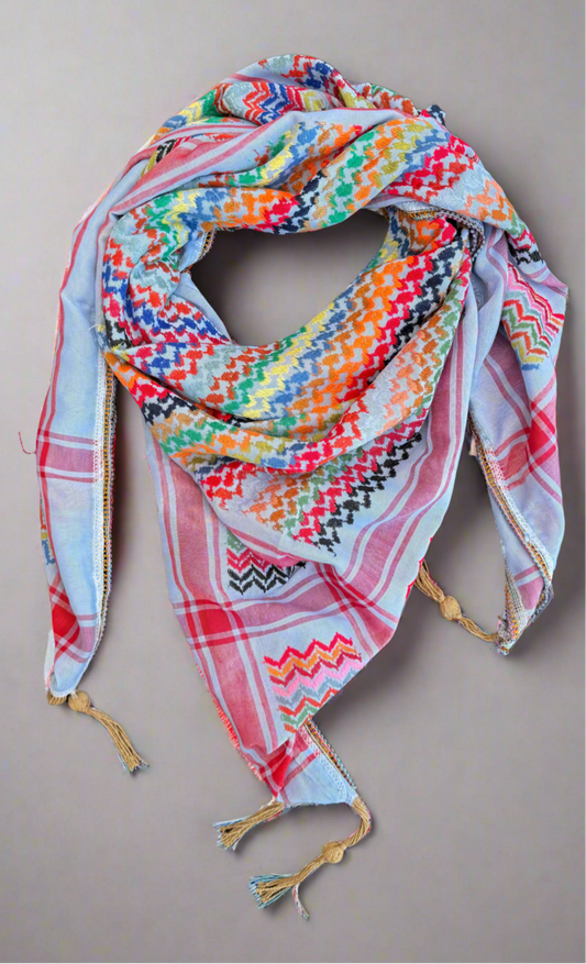 Vibrant Sky Blue Kufiya (Keffiyeh) | Modern Colors – Made in Jordan - Palestinian Scarf