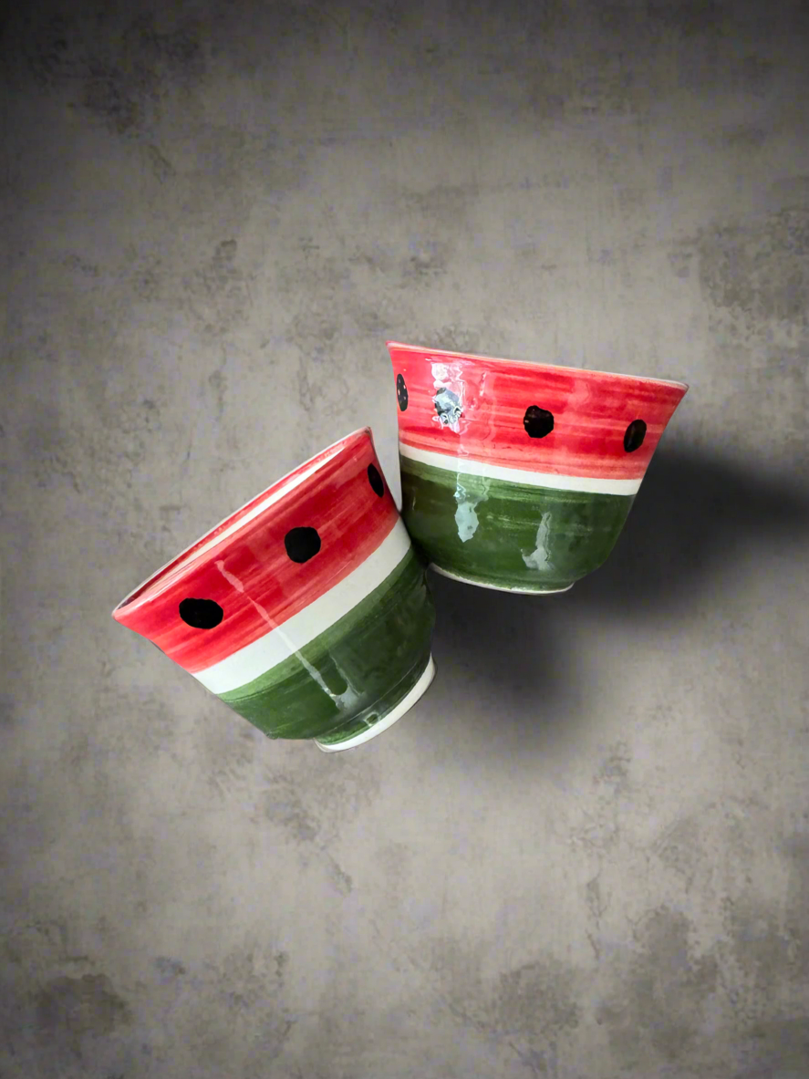 Coffee Cups – Sada & Helweh | Watermelon Design – Hand-Painted Palestinian Ceramic | Made in Jordan
