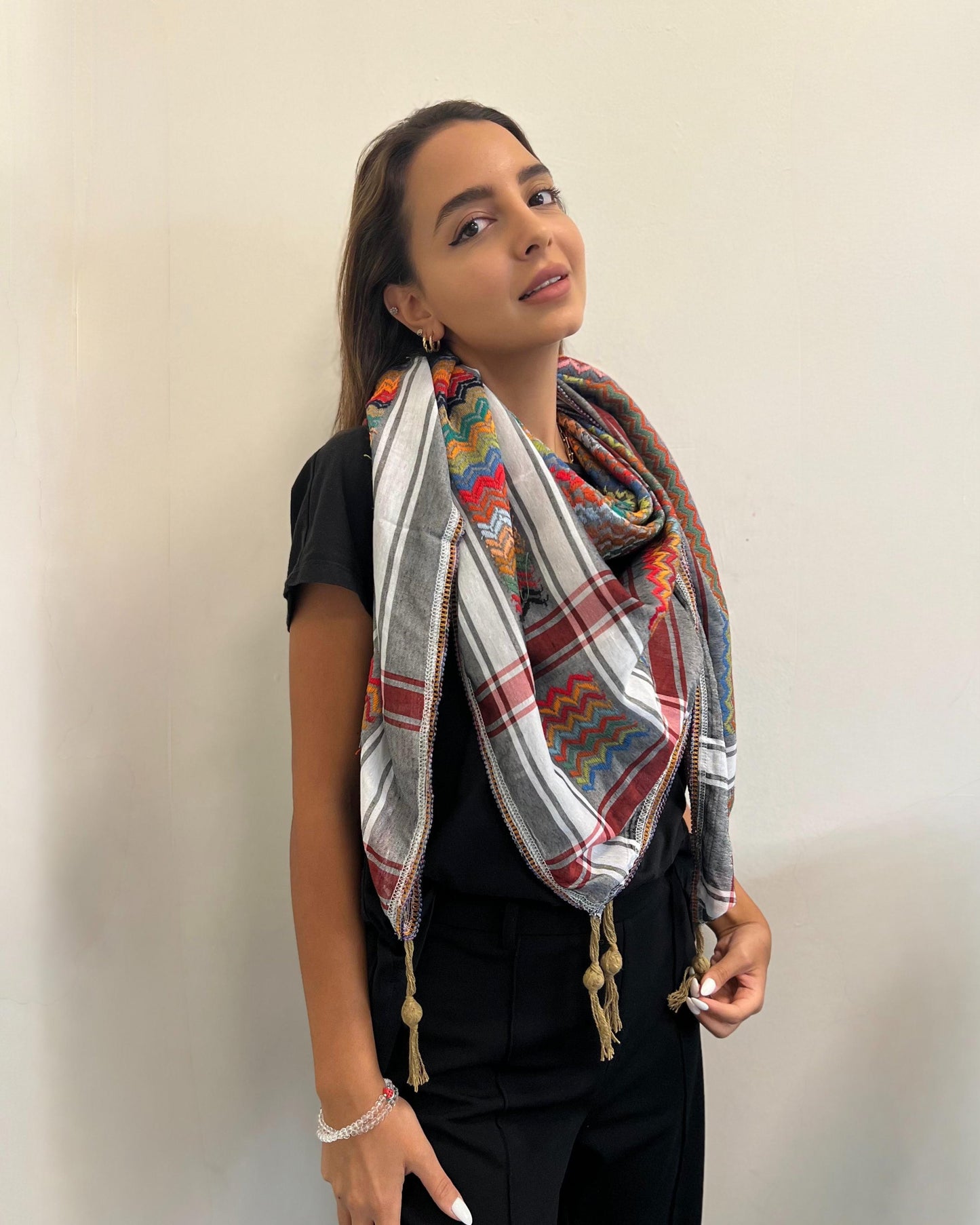 Vibrant Ash Grey Kufiya (Keffiyeh) | Modern Colors – Made in Jordan - Palestinian Scarf