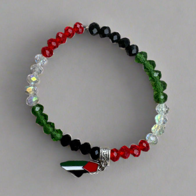Beaded Bracelets | Watermelon & Palestine Map Charms – Black, White, Multicolor