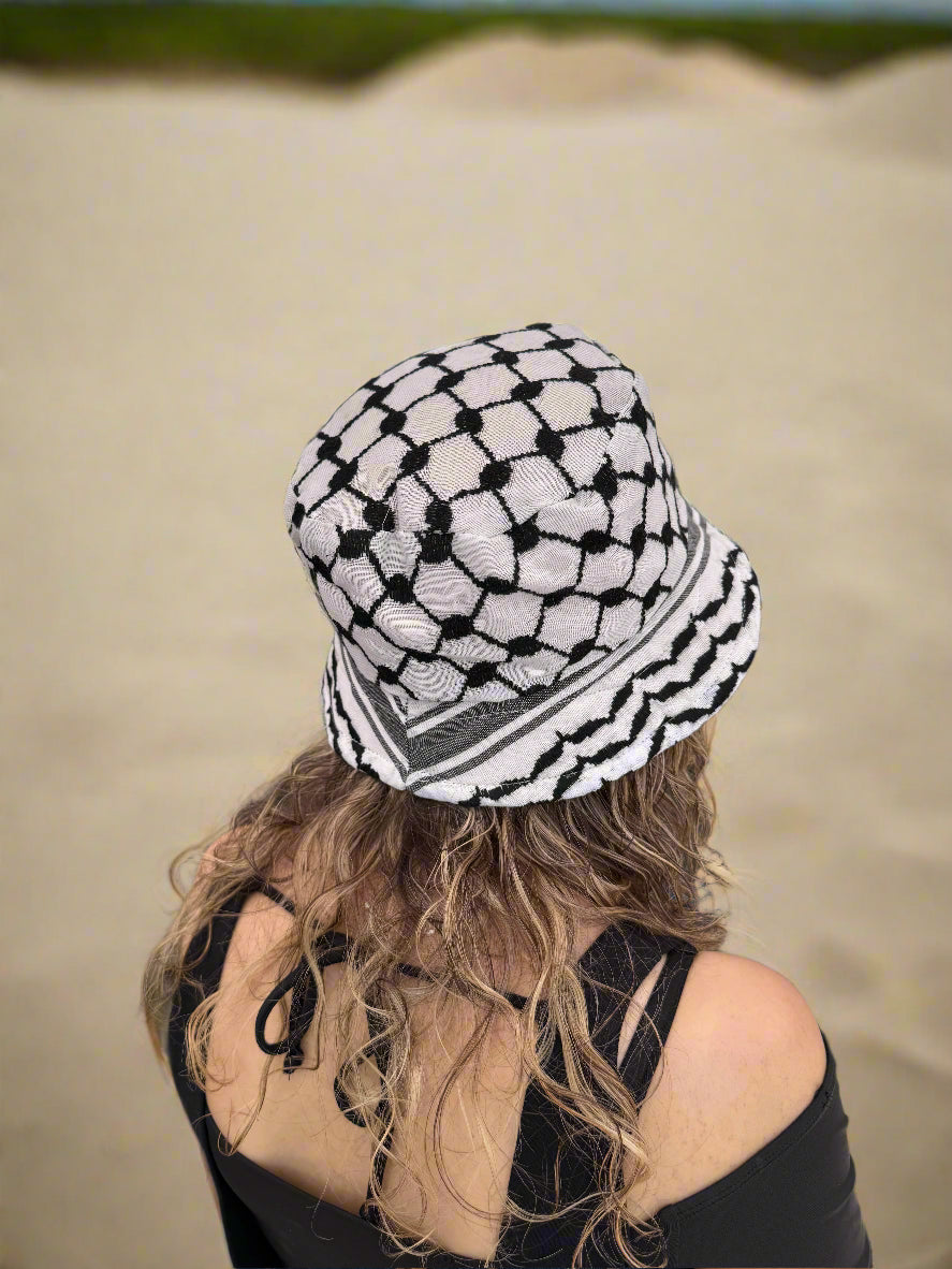 Kufiya Bucket Hat – Black & White or Red & White Shemagh | Woven in Jordan by Palestinian Artisans