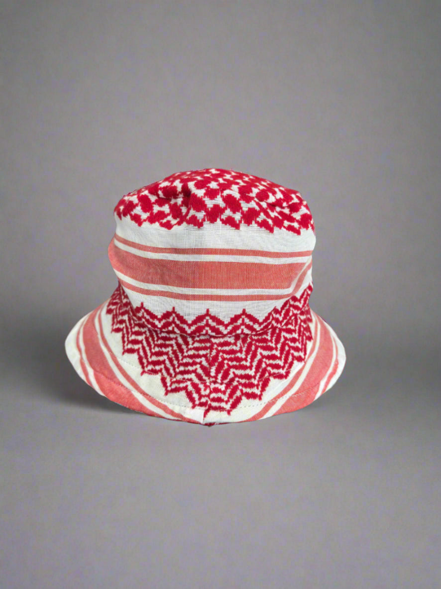 Kufiya Bucket Hat – Black & White or Red & White Shemagh | Woven in Jordan by Palestinian Artisans
