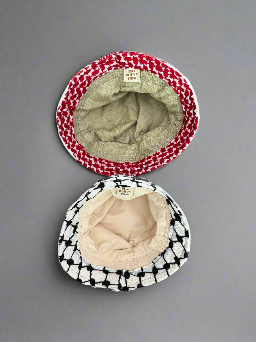 Kufiya Bucket Hat – Black & White or Red & White Shemagh | Woven in Jordan by Palestinian Artisans