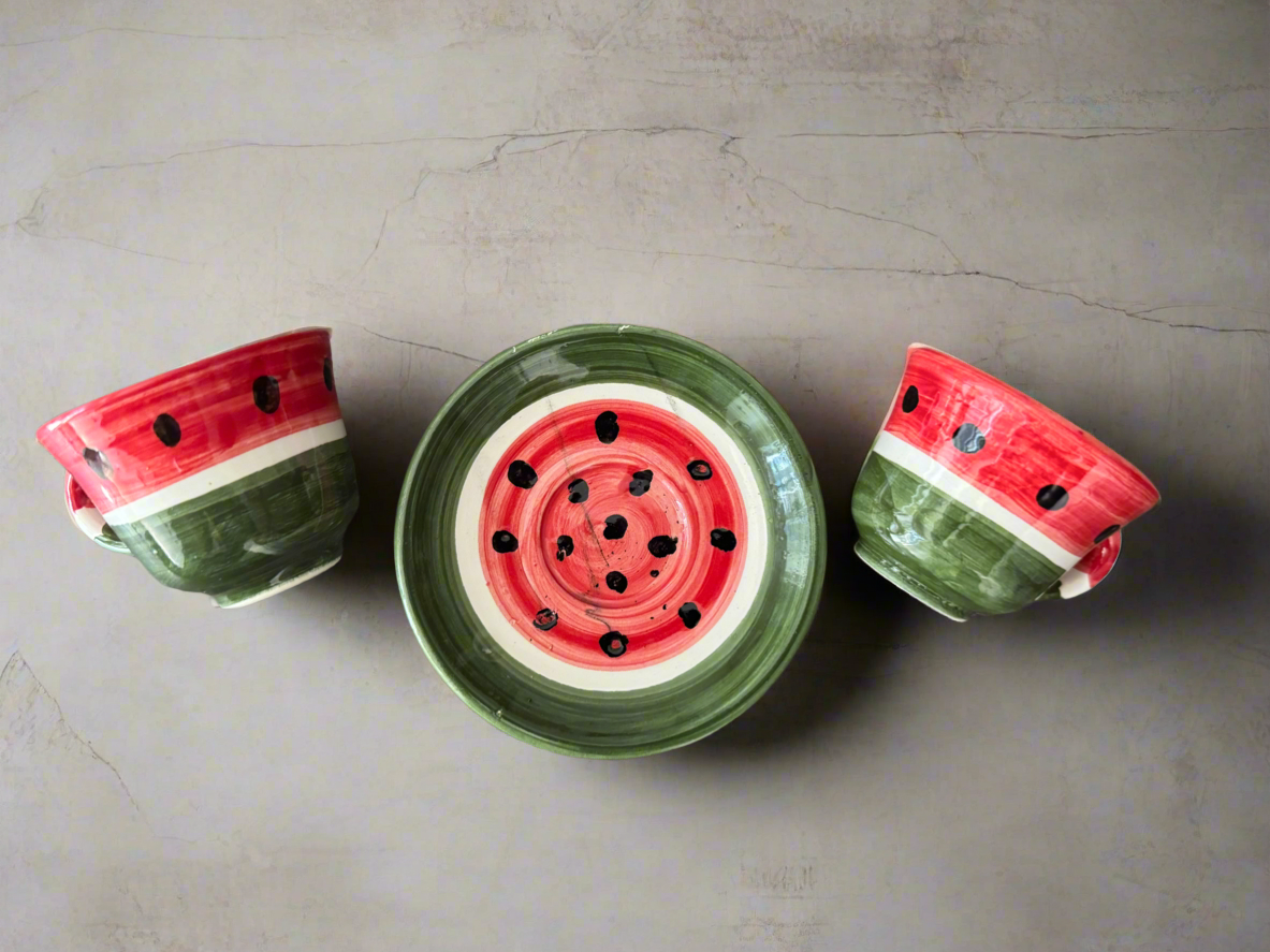 Coffee Cups – Sada & Helweh | Watermelon Design – Hand-Painted Palestinian Ceramic | Made in Jordan