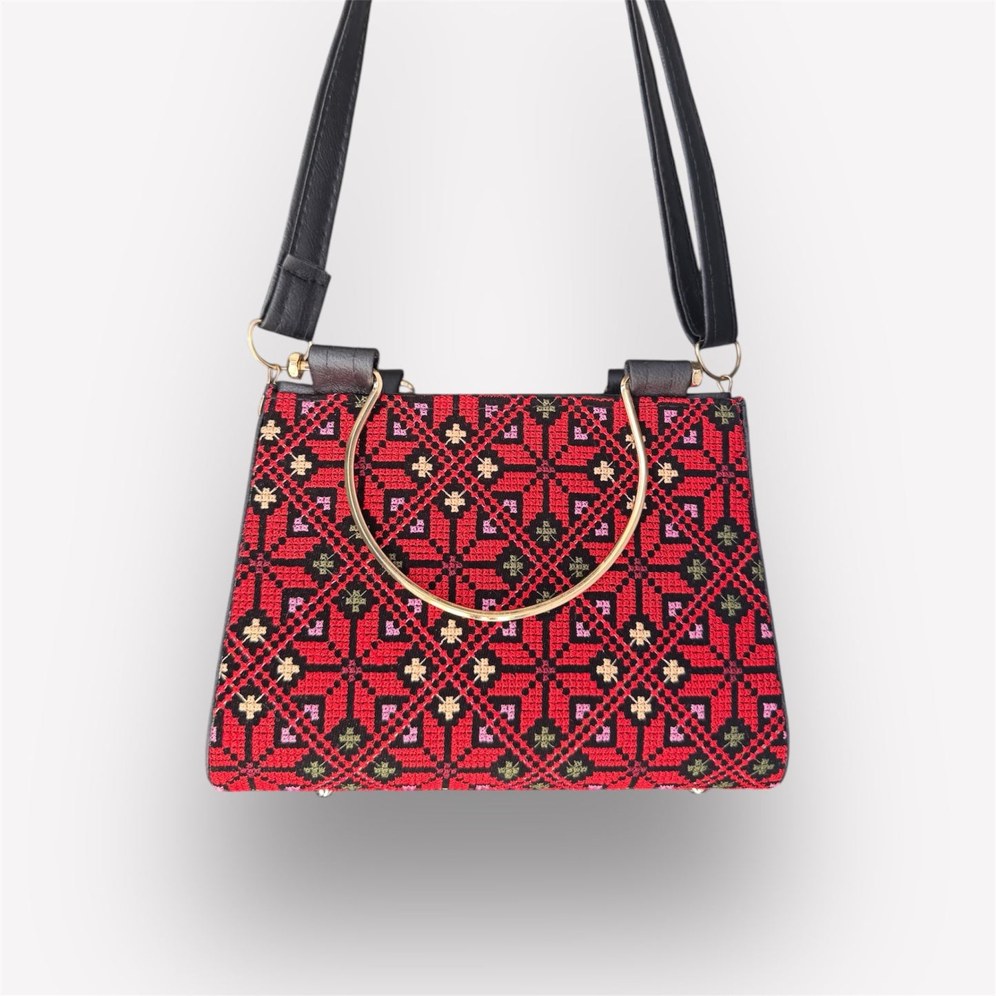 Small Tatreez Purse – Golden Handle with Optional Shoulder Strap