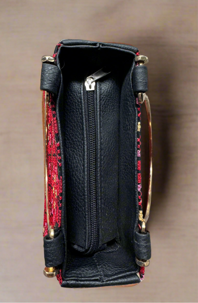 Small Tatreez Purse – Golden Handle with Optional Shoulder Strap