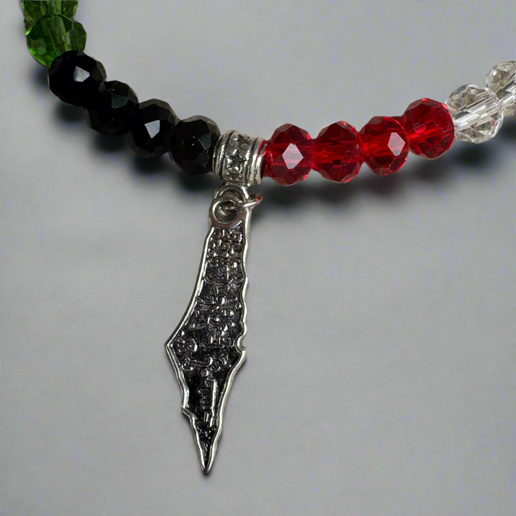Beaded Bracelets | Watermelon & Palestine Map Charms – Black, White, Multicolor