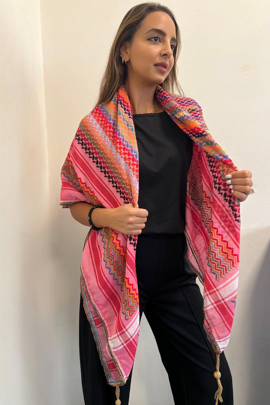 Vibrant Deep Pink Kufiya (Keffiyeh) | Modern Colors – Made in Jordan - Palestinian Scarf