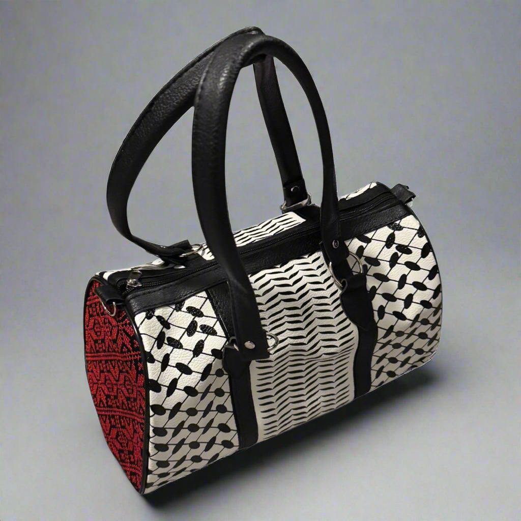 Handcrafted Palestinian Kufiya & Tatreez Duffle Bag