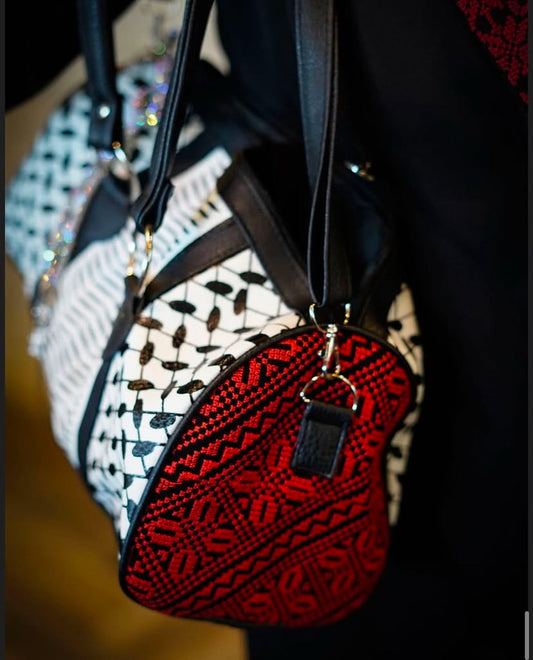 Handcrafted Palestinian Kufiya & Tatreez Duffle Bag